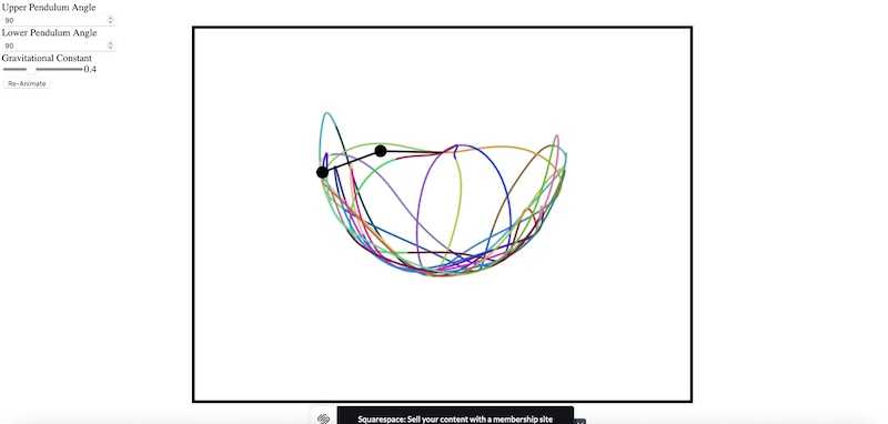 Double Pendulum Pure Javascript with option to edit gravity and angles and color traces