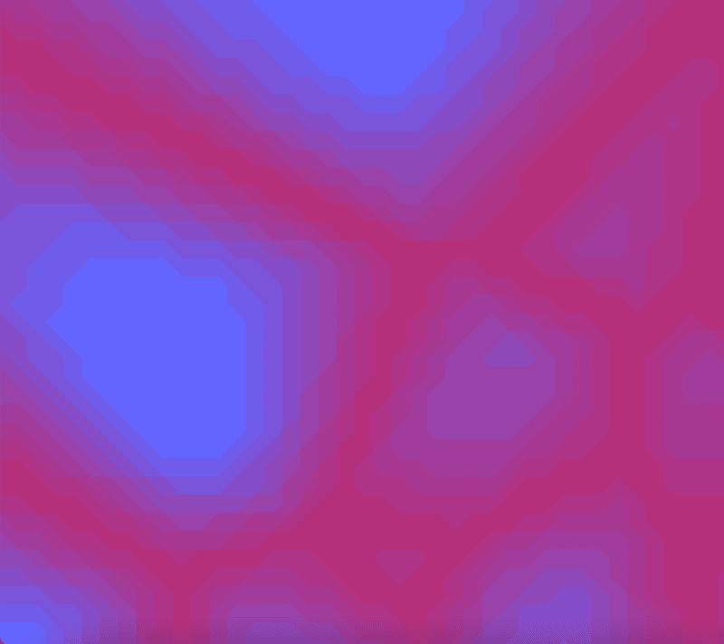 Difference between n=0 and n=1 noise with marching squares and varying thresholds.