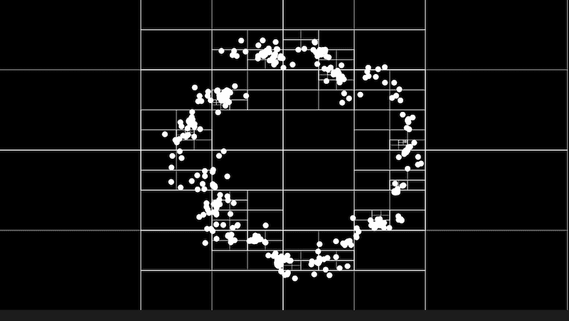 "Mutual Attraction (N-Body) with Barnes Hut" code example